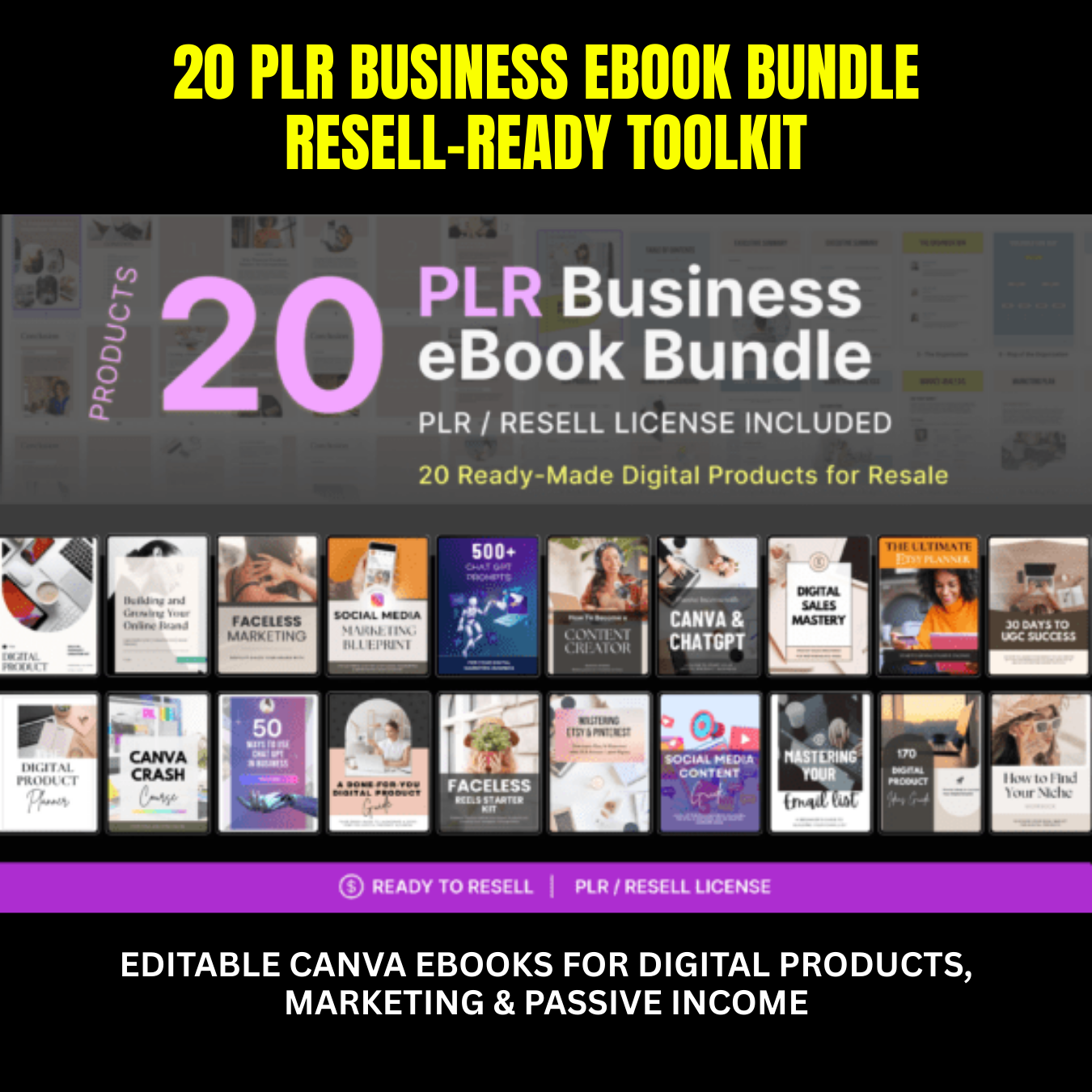 20 PLR Business Ebook Bundle | Done-For-You Canva Templates with Resell Rights