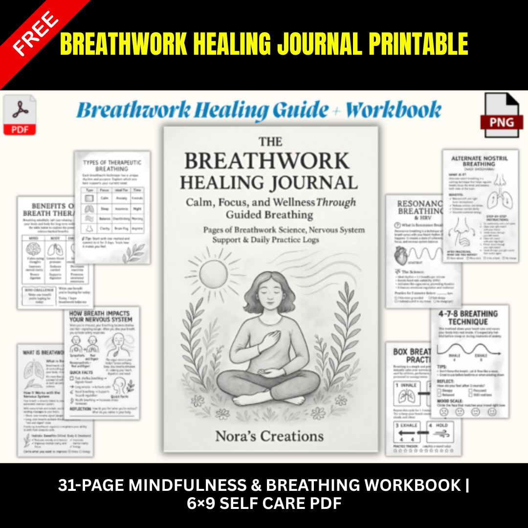 Breathwork Healing Journal | 31-Page Printable Breathing & Mindfulness Workbook PDF