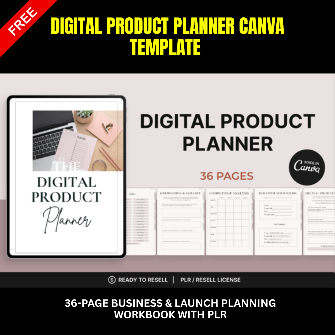 Digital Product Planner | 36-Page Canva Template with PLR Rights to Resell