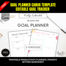 Goal Planner Canva Template | Editable Printable Planner with Lined Sheets PDF