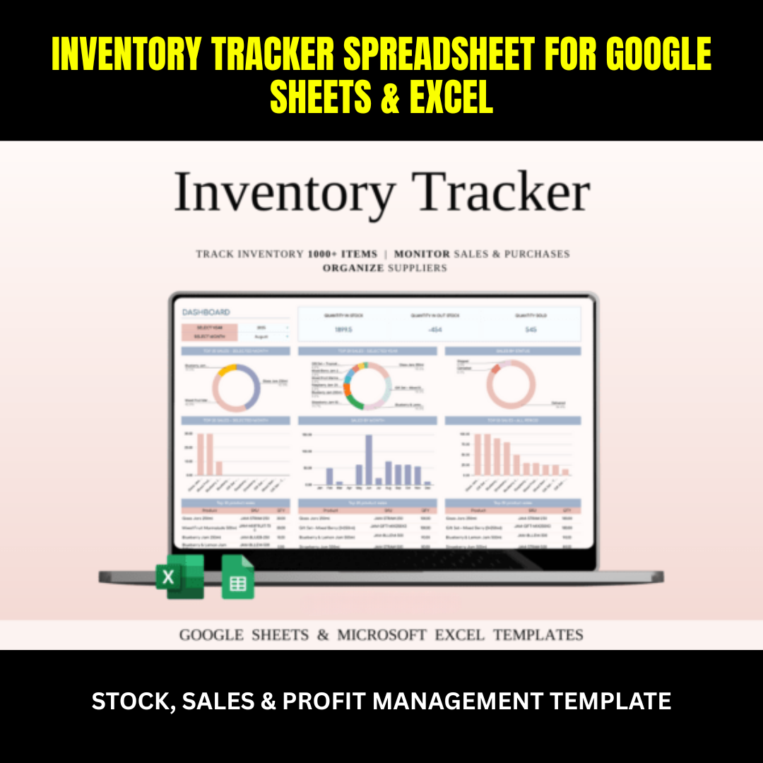 Inventory Tracker Spreadsheet | Stock, Sales & Profit Template for Google Sheets & Excel