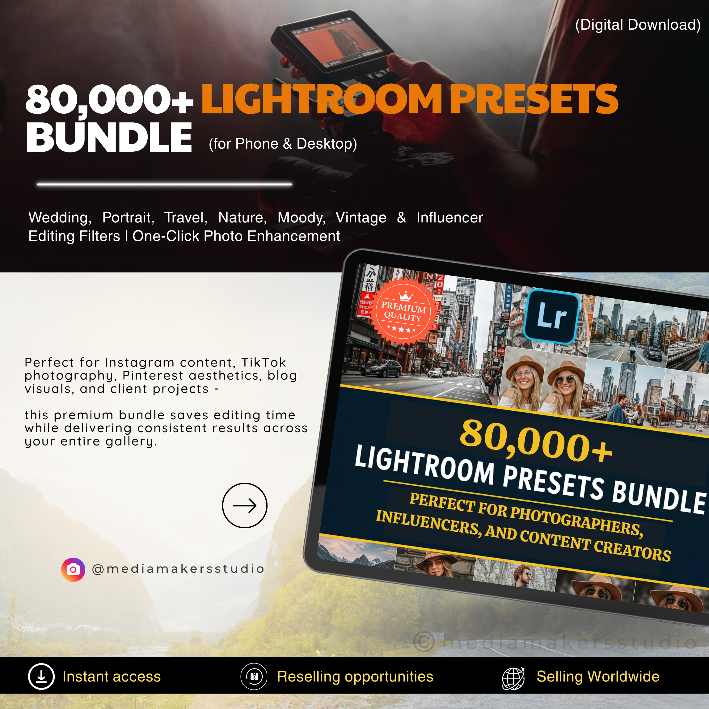 80,000+ Lightroom Presets Bundle | Mobile & Desktop One-Click Editing