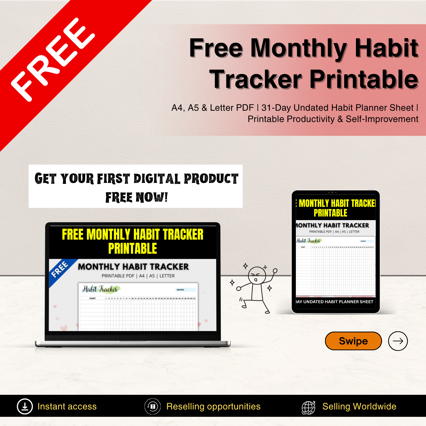 Free Monthly Habit Tracker Printable | 31-Day Undated PDF in A4, A5 & Letter Size