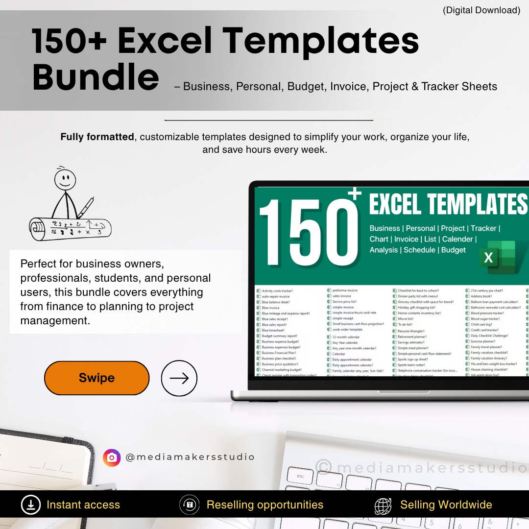 150+ Excel Templates Mega Pack | Finance, Budget, Planners & Project Trackers Bundle