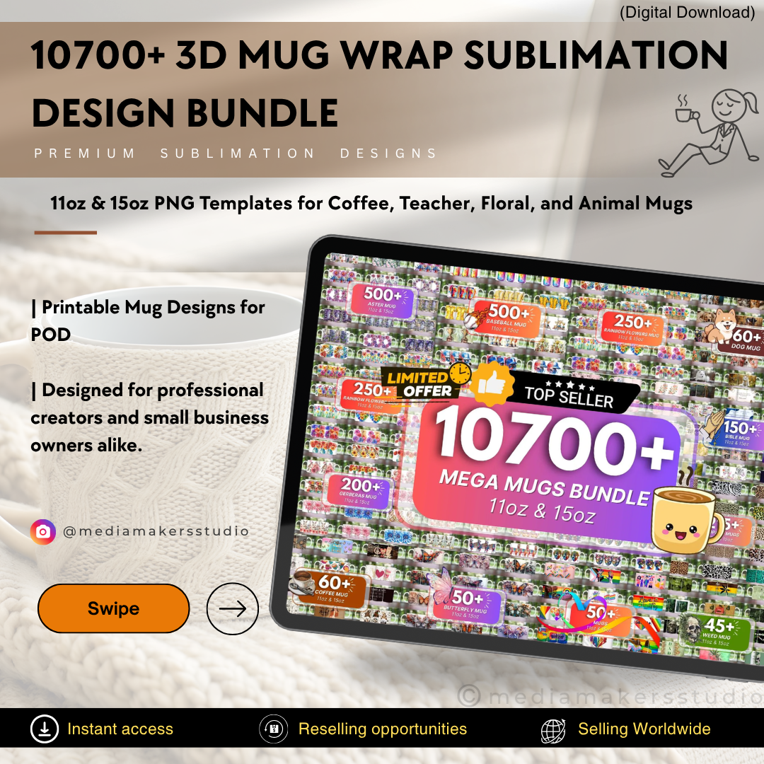 10,700+ 3D Mug Wrap Bundle | Sublimation PNG Templates for 11oz & 15oz POD Mugs