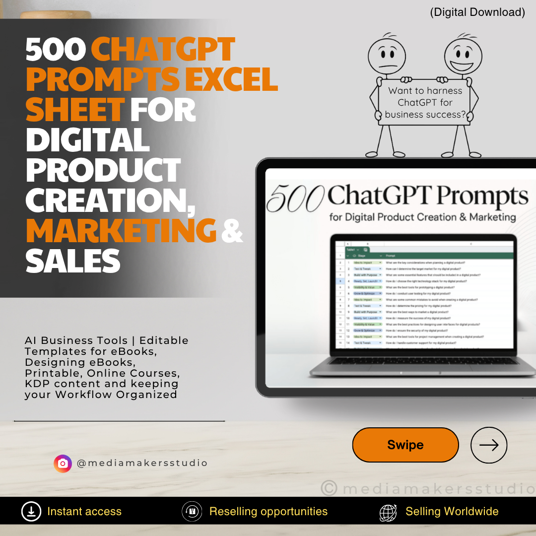 500 ChatGPT Prompts for Digital Products | Excel & PDF Bundle for Creators & Sellers