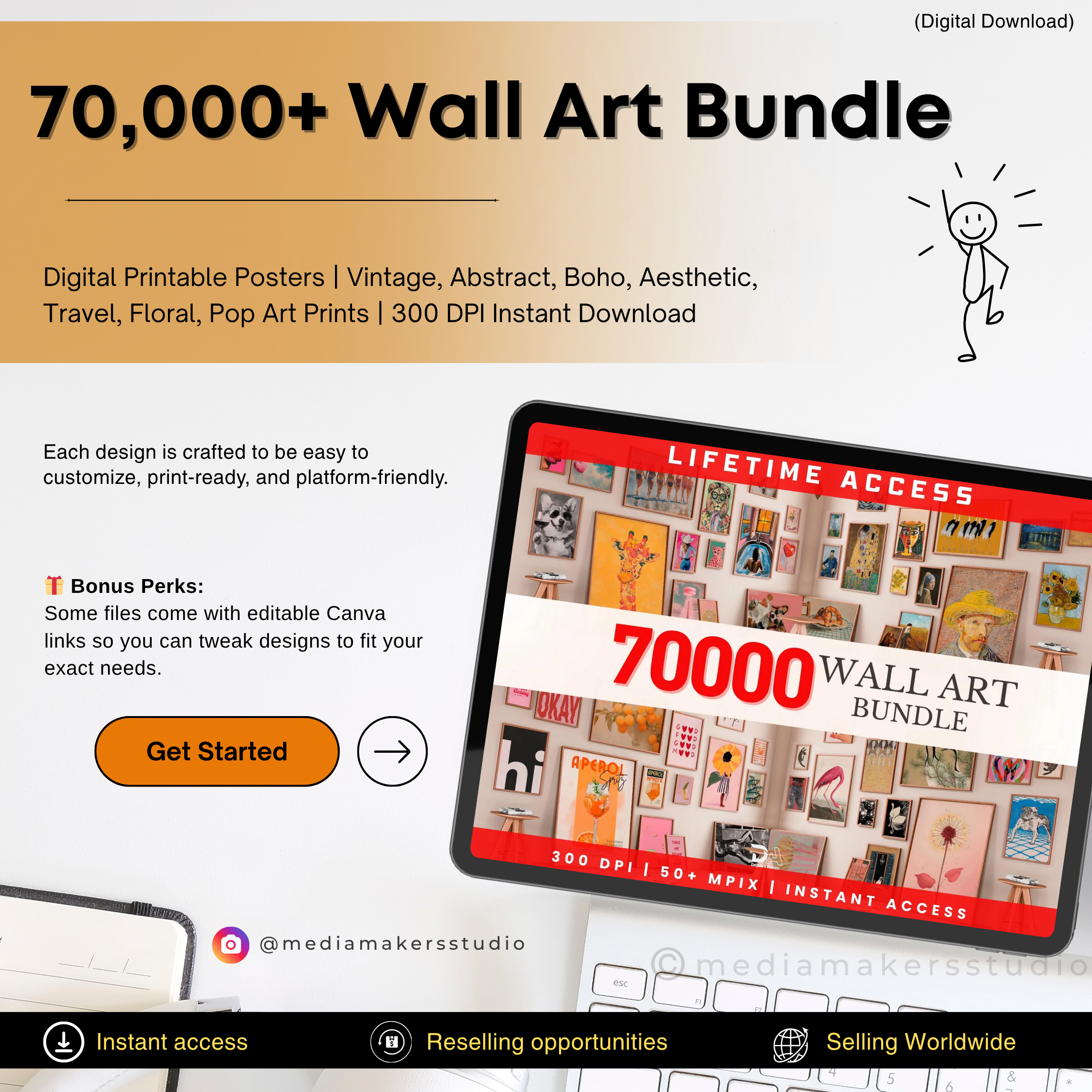 70,000+ Digital Wall Art Bundle | Printable Posters, Boho, Vintage & Floral Prints