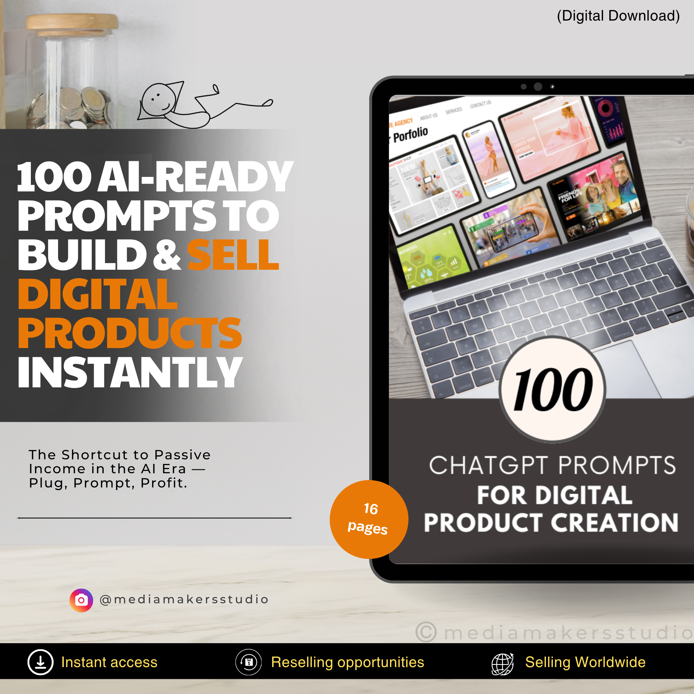 100 ChatGPT Prompts for Digital Products | 16-Page PLR Ebook Across 10 Niches