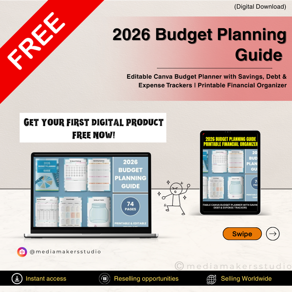 2026 Budget Planning Guide | Editable Canva Budget Planner with Savings, Debt & Expense Trackers | Printable Financial Organizer