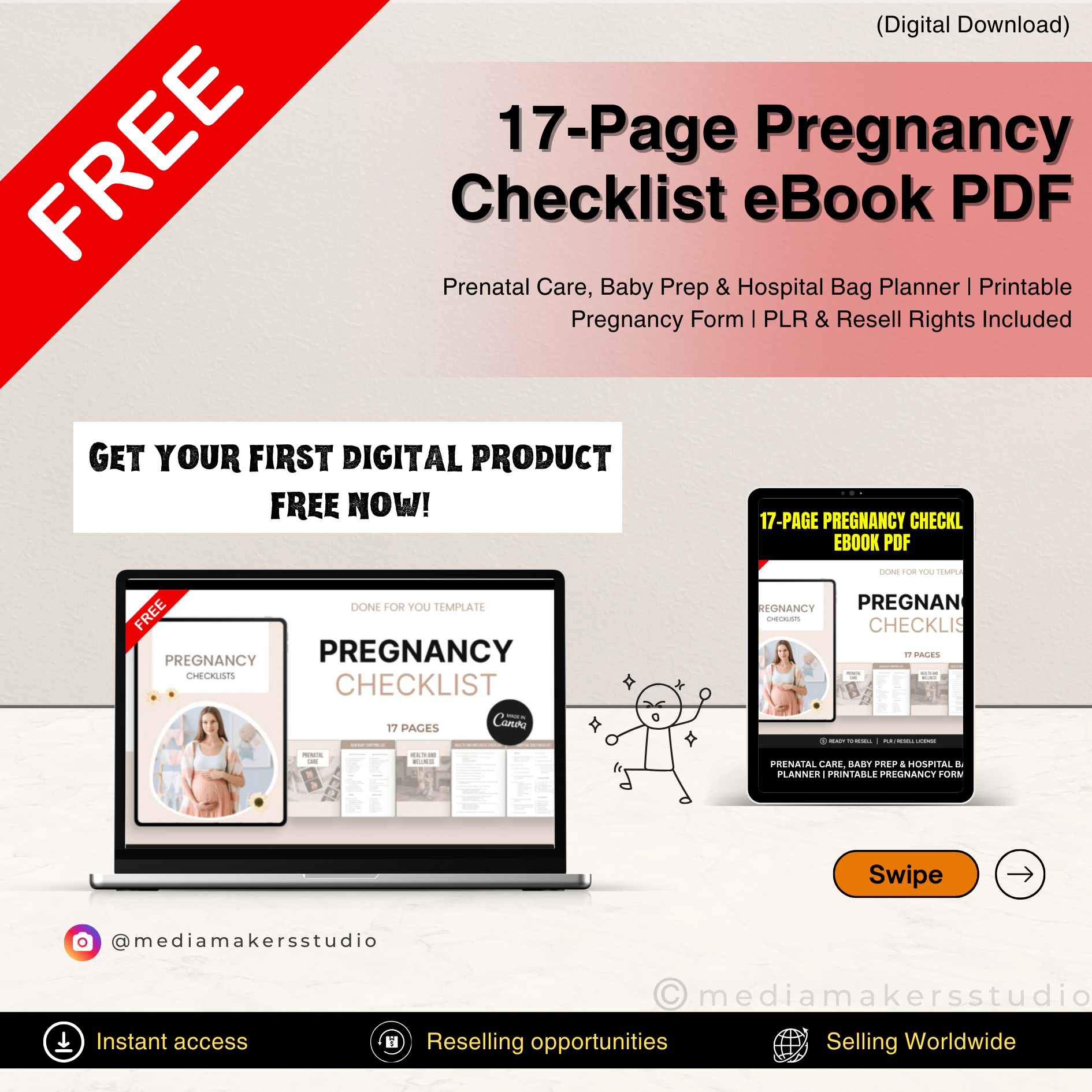 17-Page Pregnancy Checklist PDF | Prenatal to Postpartum Planner with PLR Rights