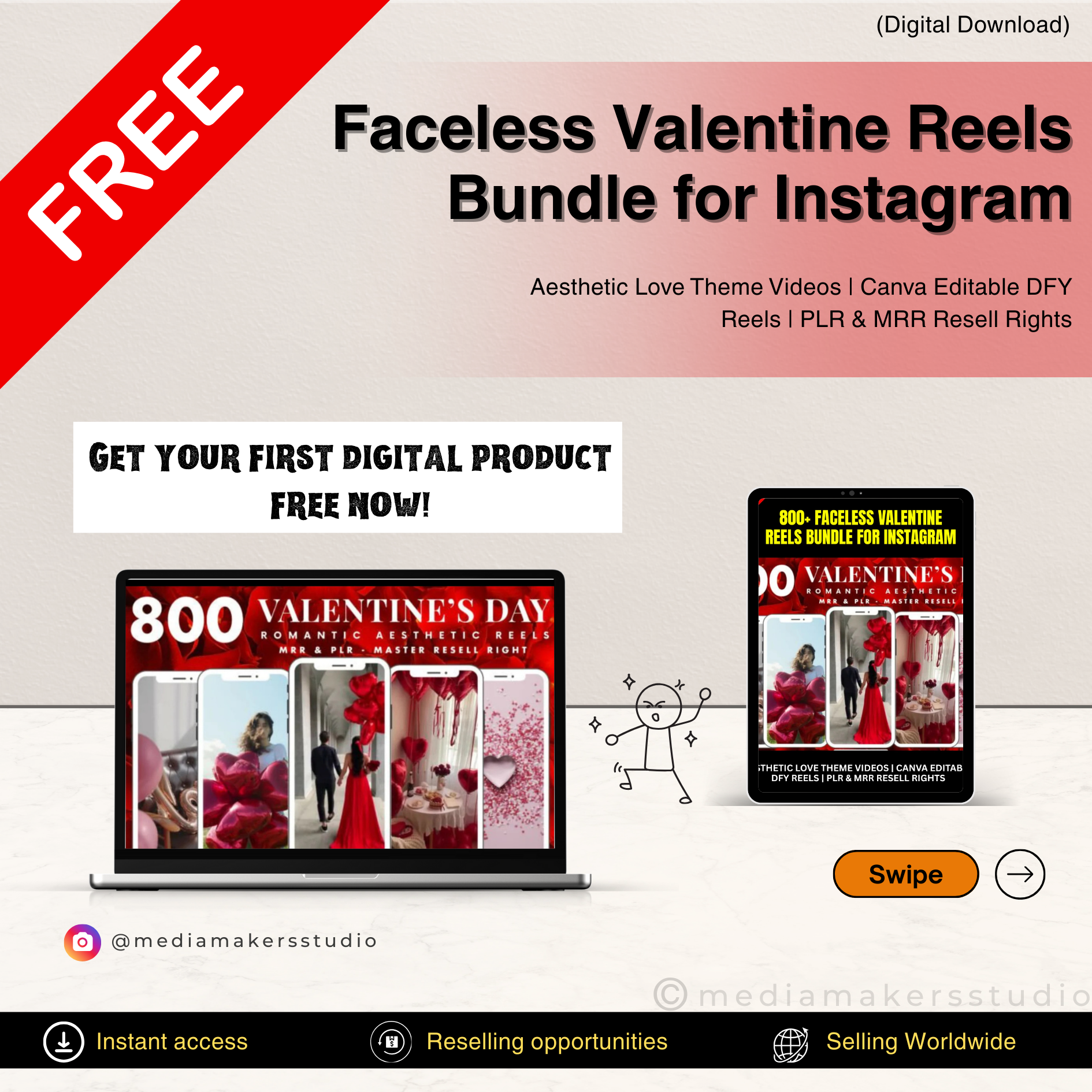 800+ Faceless Valentine Reels Bundle | Canva Templates with PLR & MRR Resell Rights