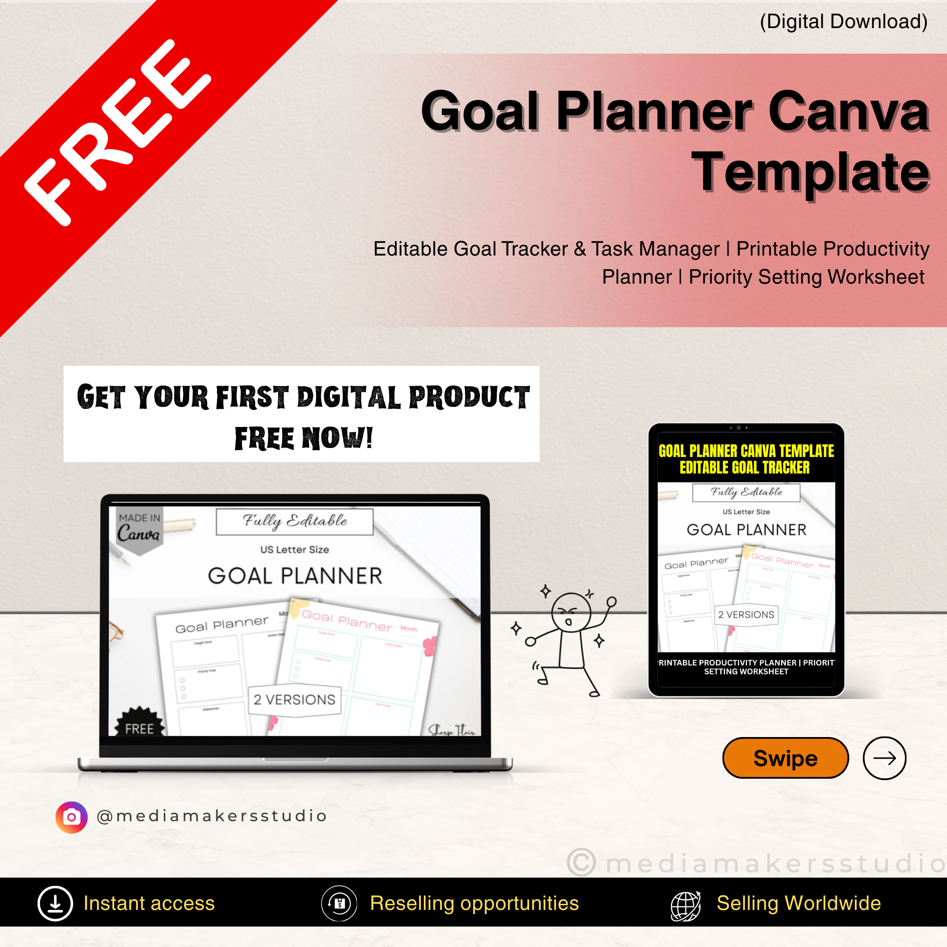 Goal Planner Canva Template | Editable Printable Planner with Lined Sheets PDF