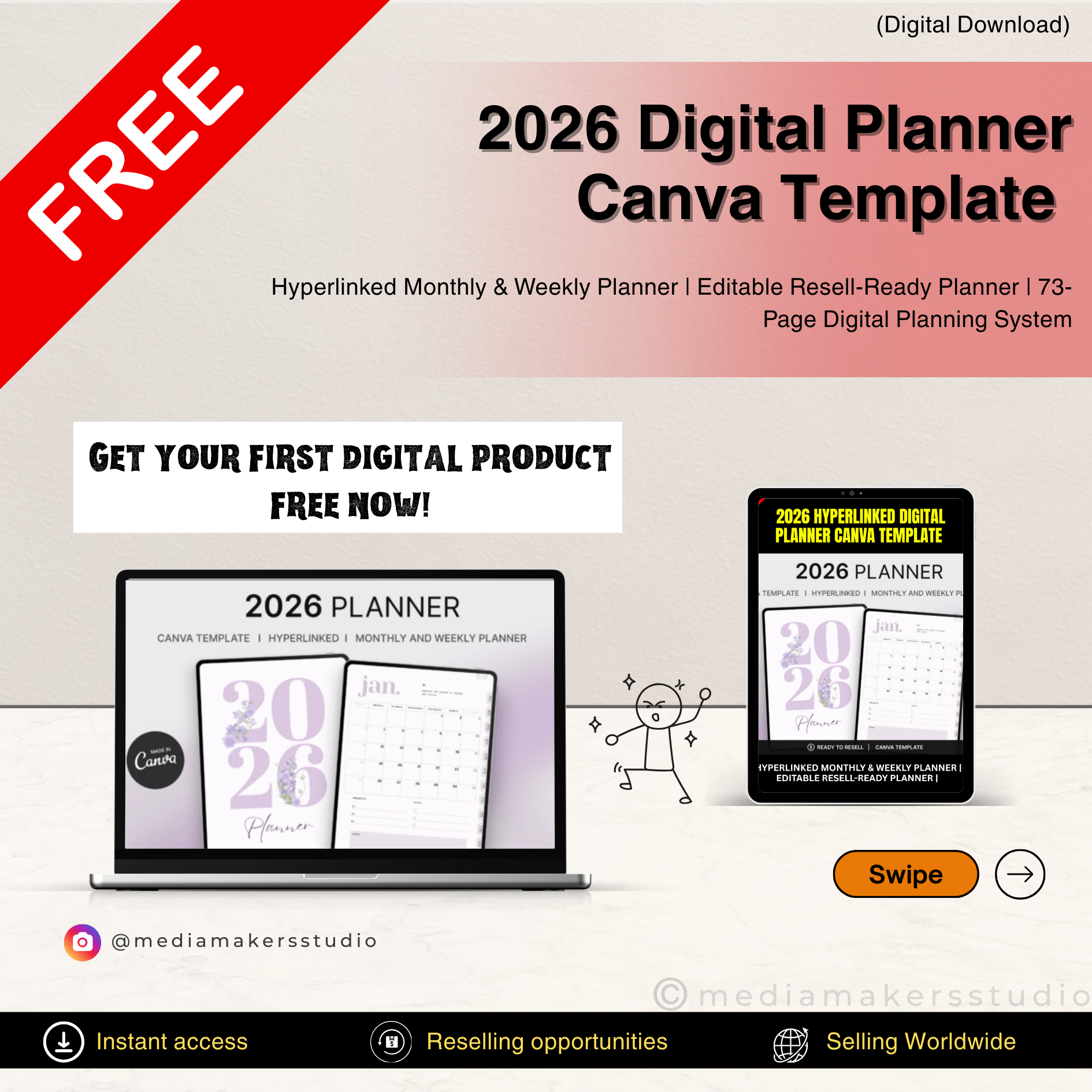 2026 Digital Planner Canva Template | 73-Page Hyperlinked Planner for GoodNotes & iPad
