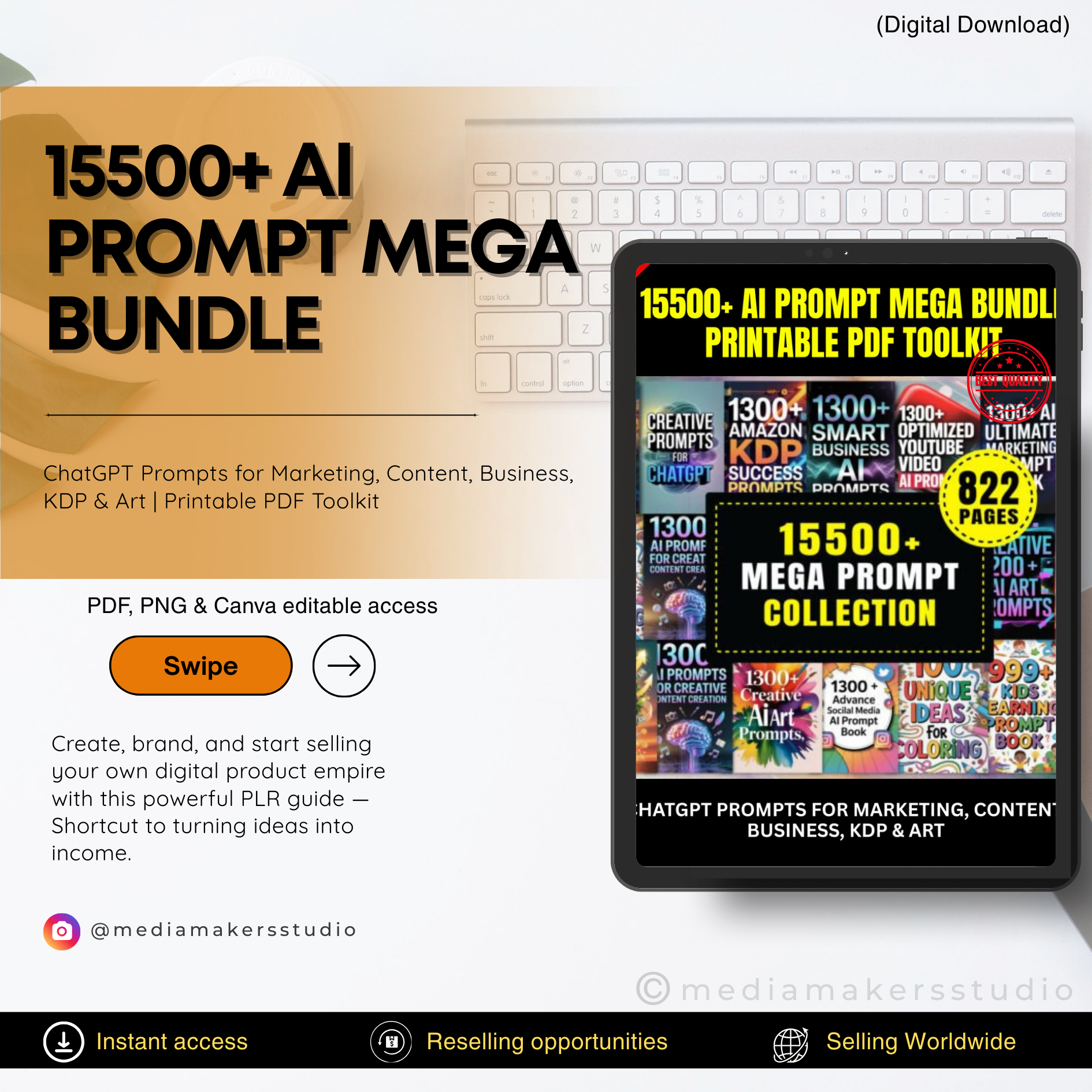15,500+ Mega AI Prompt Bundle | ChatGPT Prompts for Marketing, Art, KDP & Business